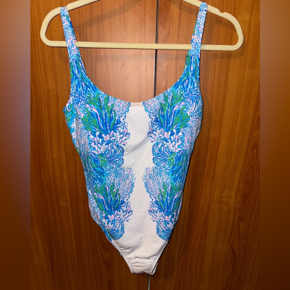 NWT Lilly Pulitzer Brin size 10 One Piece Swimsuit Blue white Las Olas Aqua